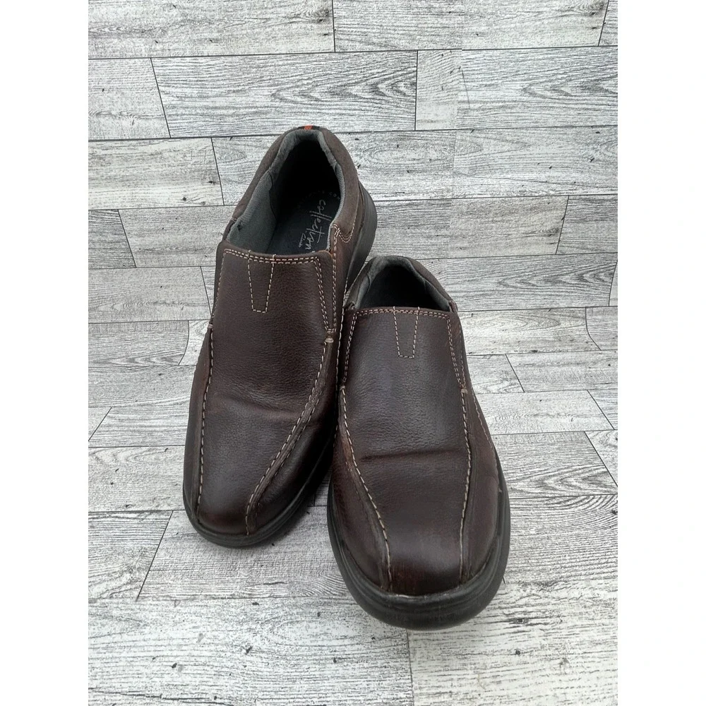 Clarks Collection Men Size 8M Dark Brown Leather Slip On Loafers 261196147070‎